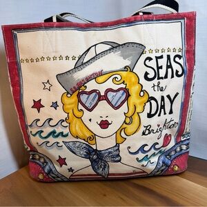 NWOT Brighton SEAS THE DAY Tote Bag Canvas Limited Edition Nautical Beach 14-15”